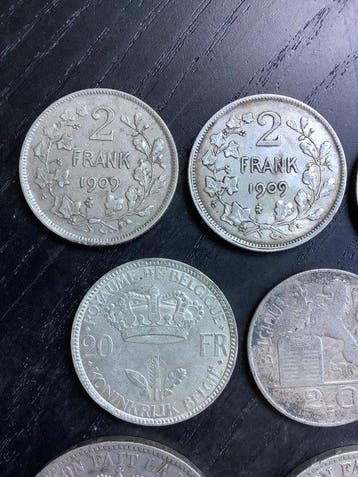 België. Lot met 7 munten, 1869-1950 (7 x) (Zonder, Postzegels en Munten