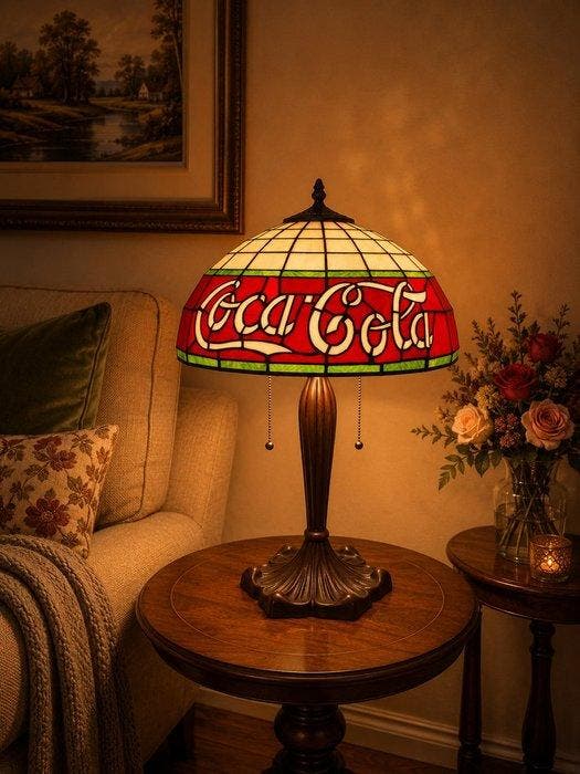 XXL Tiffany stijl tafellamp VINTAGE COLA GLOW lamp met 2, Antiek en Kunst, Kunst | Designobjecten