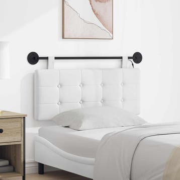 vidaXL Hangend hoofdbord Met LED-verlichting Wit Stof, Verzenden