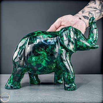 Prachtige malachiet-elefant – meesterwerk uit natuurlijk, Verzamelen