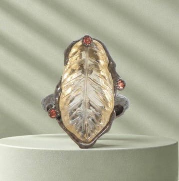 925 zilver zwart rhodinering - 23 ct gesneden citrien -
