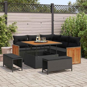 vidaXL Tuinbank Set 8 st 8-Aantal zitplaatsen Zwart, Verzenden