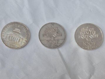 France. 100 Francs 1983, 1988 et 1989 (lot de 3 monnaies en, Postzegels en Munten