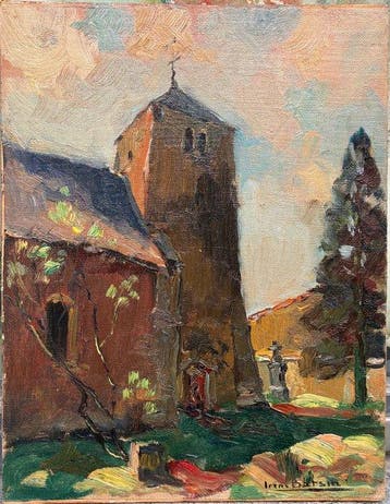 Irène Barsin (1917-2004) - Paysage Clocher d’eglise (vendu