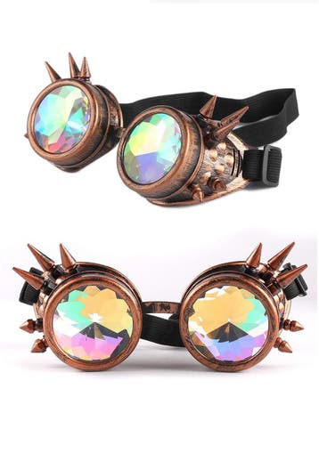 KIMU® Goggles Steampunk Bril Spikes Koper Montuur Caleidosco, Ophalen of Verzenden, Nieuw