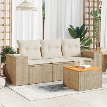 vidaXL 4-delige Loungeset met kussens poly rattan beige, Verzenden, Loungeset