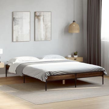 vidaXL Bedframe bewerkt hout metaal bruin eikenkleur 140x200, Huis en Inrichting, Verzenden, Nieuw