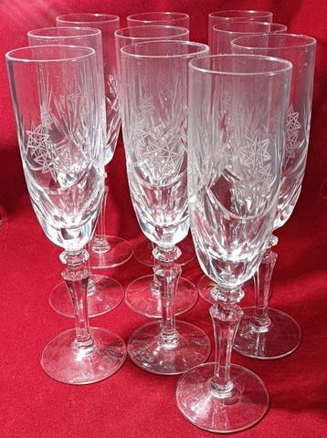 Verre à champagne (10) - Cristal - Cristal soufflé à la, Antiquités & Art
