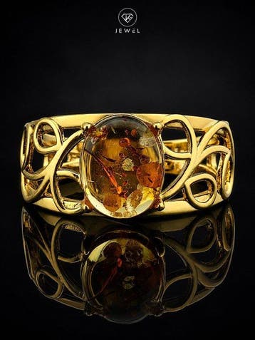 Natuurlijke honingamberring - 925 zilver - elegante