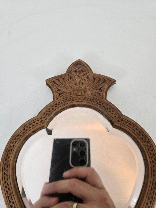 Miroir à main - Tilleul - Miroir de poche gravé en copeaux, Antiquités & Art, Curiosités & Brocante