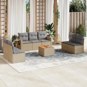 vidaXL 8-delige Loungeset met kussens poly rattan gemengd, Verzenden, Nieuw, Loungeset