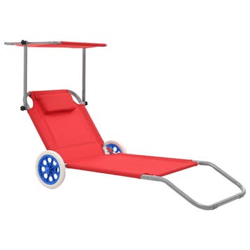 vidaXL Ligbed met luifel en wieltjes inklapbaar staal rood, Tuin en Terras, Ligbedden, Verzenden, Nieuw