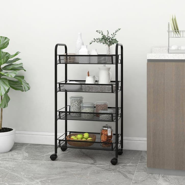 vidaXL Keukentrolley 4-laags 46x26x85 cm ijzer zwart, Huis en Inrichting, Keuken | Keukenbenodigdheden, Nieuw, Verzenden