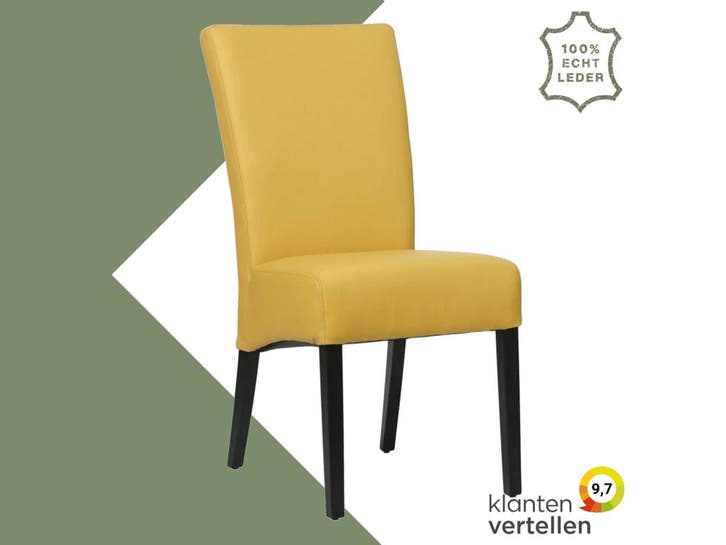 Leren eetkamerstoel Just - Toledo Lemon (geel) - Poten hout, Huis en Inrichting, Stoelen, Overige kleuren, Eén, Nieuw, Leer, Ophalen of Verzenden