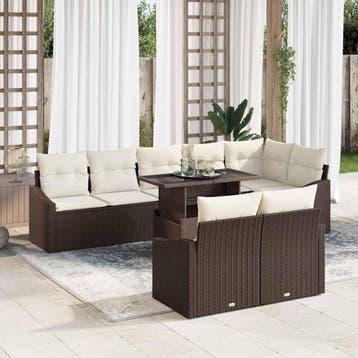 vidaXL Tuinbank Set 9 st Bruin en Crème, Verzenden