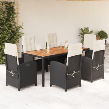 vidaXL 7-delige Tuinset met kussens poly rattan zwart, Verzenden, Nieuw, Tuinset
