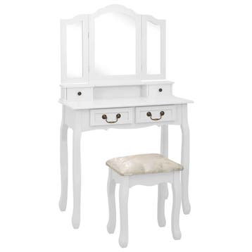 vidaXL Kaptafelset met kruk 80x69x141 cm paulowniahout wit, Verzenden