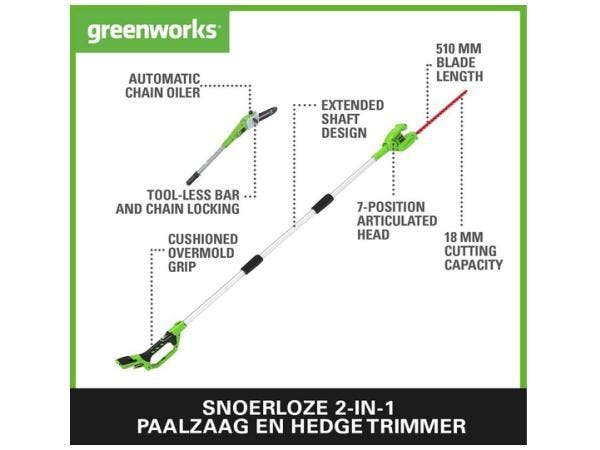 Veiling - Greenworks paalheggenschaar Draadloze paalzaag 2 i, Tuin en Terras, Hand-tuingereedschap