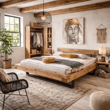 TPT Möbel Woodcrest Massief Wild Eiken Balkenbed - 200 x 210, Nieuw