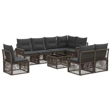 vidaXL Tuinbank Set 9 pcs Grijs en Donkergrijs poly rattan, Verzenden, Nieuw
