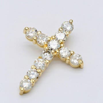 Pendentif en forme de croix - 14 carats Or jaune - 1.29ct., Bijoux, Sacs & Beauté