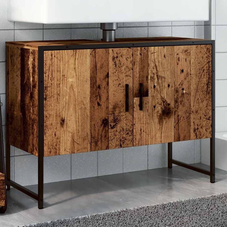 vidaXL Badkamerkast 80x33x60 cm bewerkt hout oud houtkleurig, Huis en Inrichting, Tafels | Kaptafels, Nieuw, Verzenden