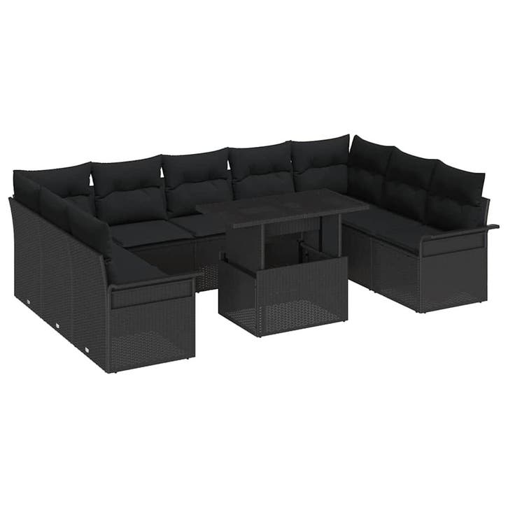 vidaXL Tuinbank Set met kussen met kussen 10 pcs Zwart Poly, Jardin & Terrasse, Ensembles de jardin, Envoi