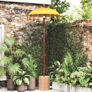 vidaXL Balinese Parasol 125 x 125 x 260 cm Katoen Rond Geel, Verzenden, Nieuw