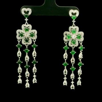 Jade - RVS — Kandelaaroorbellen — groene jade, Staal -