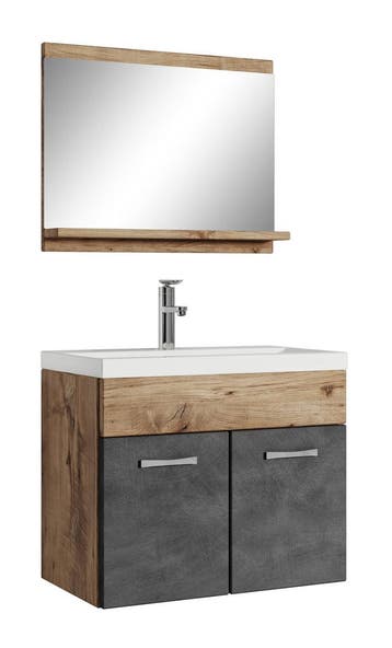 Badkamermeubel Montreal Set 02 60 x 35 cm Kastanje Grijs, Verzenden, Nieuw