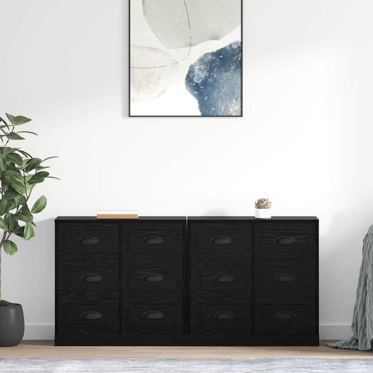 vidaXL Dressoirs 2 pcs Zwart Eiken 70 x 35,5 x 67,5 cm, Huis en Inrichting, Kasten | Dressoirs, Nieuw, Verzenden