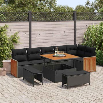 vidaXL Tuinbank Set 9 st 9-Aantal zitplaatsen Zwart, Verzenden, Nieuw