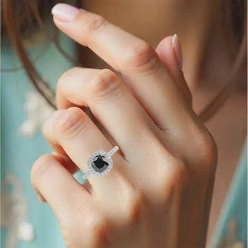 Zonder minimumprijs - Ring Zilver, 3.25 Carats Black Cushion