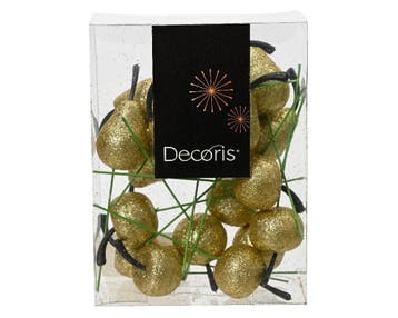 Kunstappeltjes en peertjes goud glitter set 18 stuks, Huis en Inrichting, Nieuw