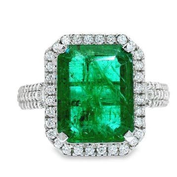 Ring Platina - 4.26ct. tw. Smaragd - Diamant - Smaragdring, Nieuw