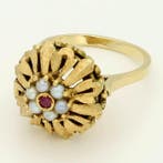 Bague - 18 carats Or jaune Rubis - Perle, Nieuw