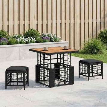 vidaXL Tuin Eettafel Set 3 st Zwart en Grijs Poly Riet en, Verzenden