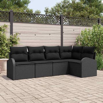 vidaXL Tuinbank Set 5 st Zwart poly rattan, Verzenden, Nieuw