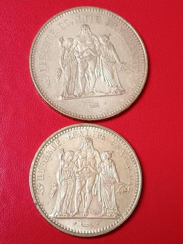 Frankrijk. Lot de 2 monnaies en argent (10 Francs et 50