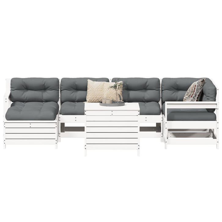 vidaXL 7-delige Loungeset massief grenenhout wit, Tuin en Terras, Tuinsets en Loungesets, Loungeset, Nieuw, Verzenden