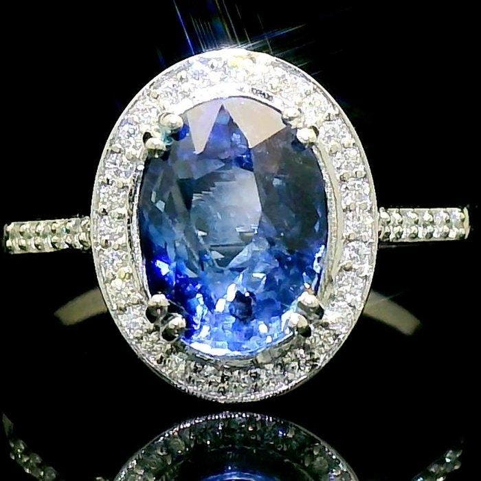 Ring Platina - 3.16ct. tw. Saffier - Diamant - Onverwarmde, Bijoux, Sacs & Beauté, Bagues