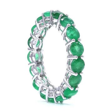Bague - 18 carats Or blanc - 3.87ct. tw. Émeraude - Round, Bijoux, Sacs & Beauté