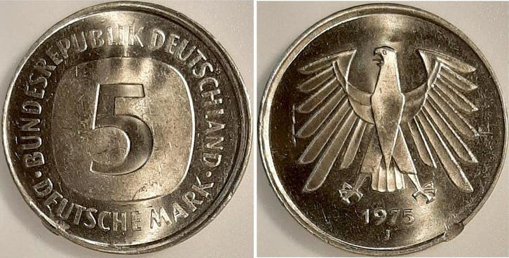 5 Mark Duitsland Fehlpraegung 5 Dm 1975 J zweimal nachein..., Postzegels en Munten, Munten | Europa | Niet-Euromunten, België