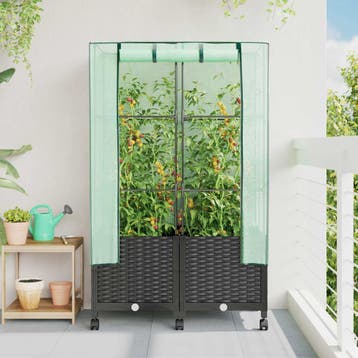 vidaXL Tuinschutting met Kasbedekking en Wielen 2 st Zwart, Tuin en Terras, Verzenden, Nieuw