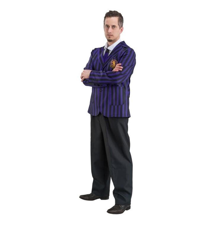 Kostuum Wednesday School Uniform Zwart/Paars Heren, Hobby en Vrije tijd, Feestartikelen, Nieuw, Verzenden