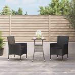 vidaXL 3-delige Bistroset met kussens poly rattan zwart, Verzenden, Nieuw