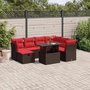 vidaXL 8-delige tuinbankset met kussens, bruin polyrotan, Verzenden