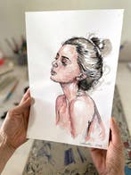 Dario Moschetta - Female Figure Ink and watercolor Drawing