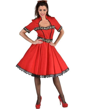 Rode met panter afgewerkte rockabilly retro jurk, Ophalen of Verzenden, Nieuw