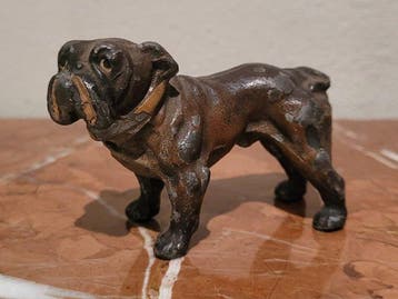 Sculpture, Bulldog - 5 cm - Métal blanc